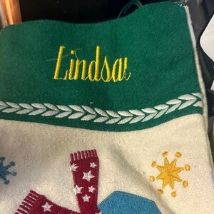 Lindsal Green and Cream Christmas Stocking